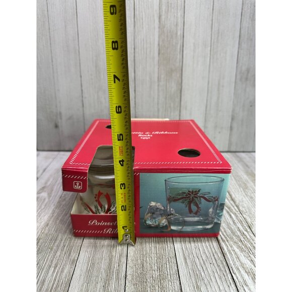 Vtg Anchor Hocking Poinsettia & Ribbons Rocks Glasses 3.25" Tall Barware Set 4 - Picture 8 of 10